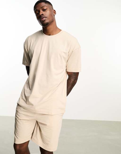 HUGO - Bodywear - T-shirt met merknaam in beige
