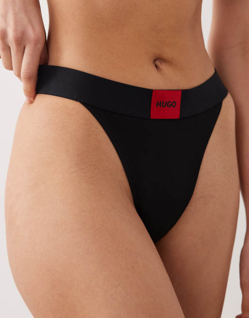 HUGO Bodywear – Tanga in Schwarz mit rotem Logo-Etikett, 2 von 4