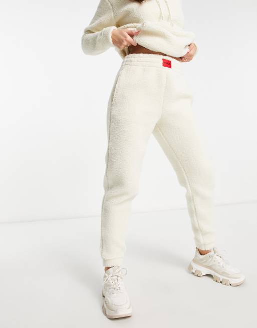 HUGO Bodywear teddy joggers in off white