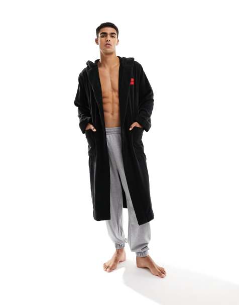 Hugo Bodywear terry hooded robe in black - view 1
