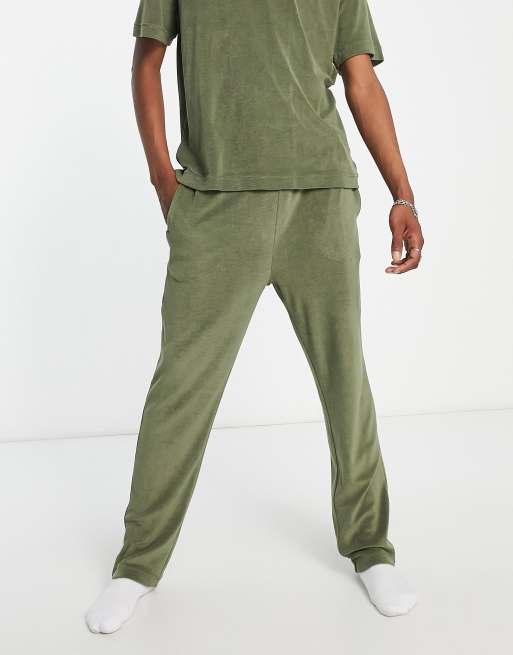 HUGO Bodywear Terry Me towelling trackies in khaki
