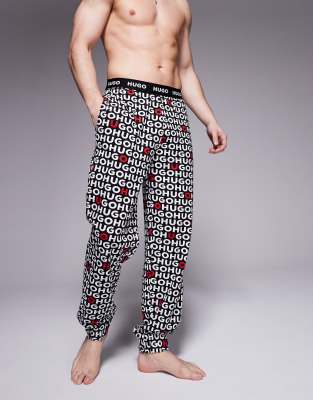 Hugo Red Hugo Bodywear Tortuga All-over Logo Bottoms In Black