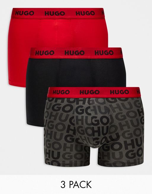  Hugo Bodywear triplet pack boxer with red waistband in dark grey