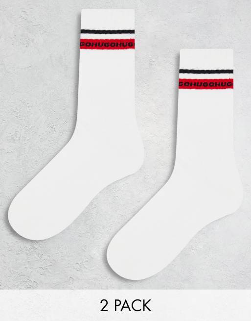 HUGO Bodywear – Zestaw 2 par klasycznych prążkowanych skarpetek w kolorze białym z paskami