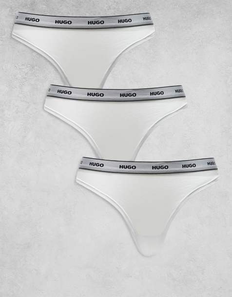 HUGO Bodywear 3 pack thongs in white with logo waistband