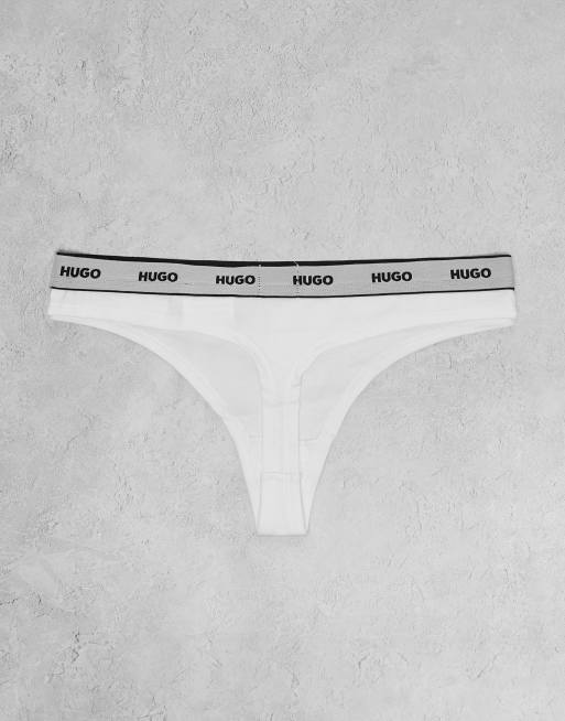 HUGO Bodywear – Zestaw 3 par białych stringów z logo w talii, 2 z 3