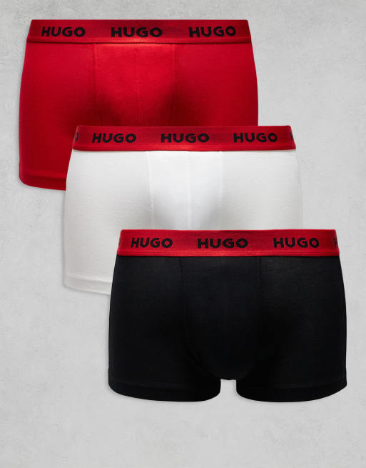 HUGO Bodywear – Zestaw 3 par bokserek w kolorach czarnym, białym i czerwonym z kontrastowymi taśmami z logo