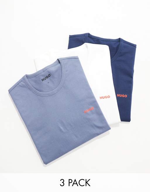 HUGO Bodywear – Zestaw 3 T-shirtów w kolorach białym i niebieskim