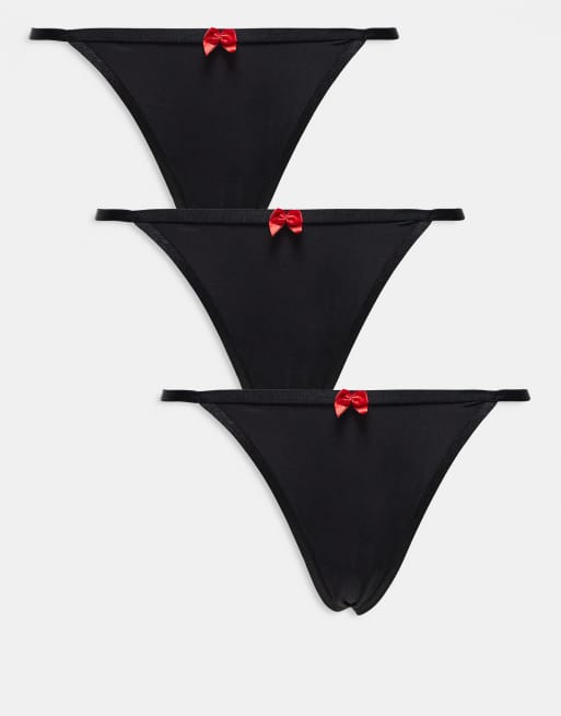 HUGO Bodywear – Zestaw podarunkowy z 3 parami czarnych stringów z czerwonymi kokardkami