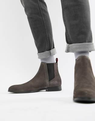 HUGO Boheme suede chelsea boots in grey 