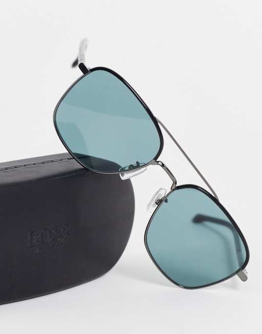 Hugo Boss – 1106/F/S – Srebrne okulary przeciwsłoneczne typu aviator w srebrnych metalowych oprawkach