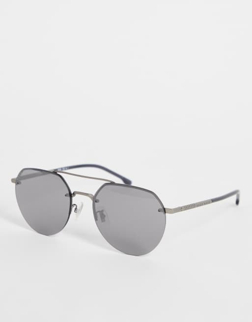 Hugo Boss – 1142/F/S – Klasyczne lustrzane okulary przeciwsłoneczne aviator w kolorze srebrnym