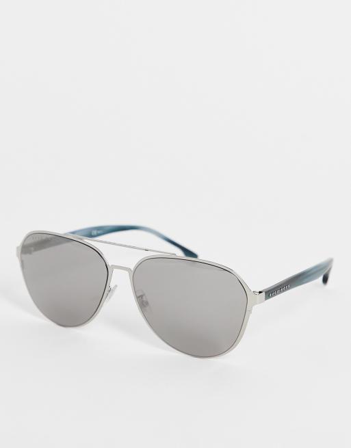 Hugo Boss - 1216/F/SK - Occhiali da sole aviatore sottili color argento con lenti specchiate