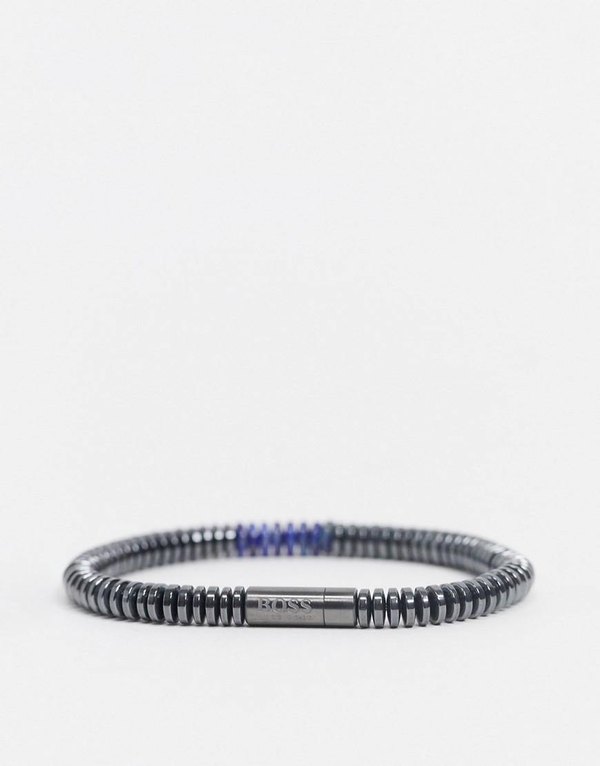 Hugo Boss beaded bracelet in grey and blue with magnetic clasp