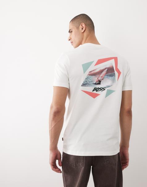 HUGO BOSS – Biały T-shirt z krótkimi rękawami o luźnym kroju z grafiką - view 1