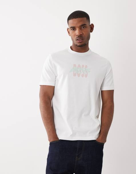 HUGO Boss – Biały T-shirt z krótkimi rękawami o regularnym kroju z grafiką - view 1