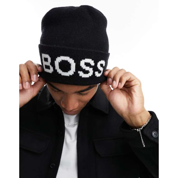 Hugo Boss Bonnet avec grand logo Noir ASOS