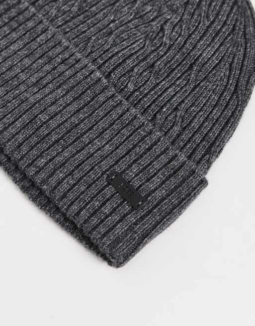 Homme Bonnet Côtelé En Coton Égyptien Avec Logo Exclusif Gris | Bonnets  HUGO BOSS