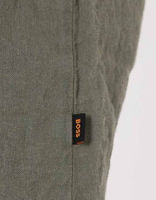 Hugo Boss - Camisa gris de corte estándar y manga corta con botones de lino, 3 de 5