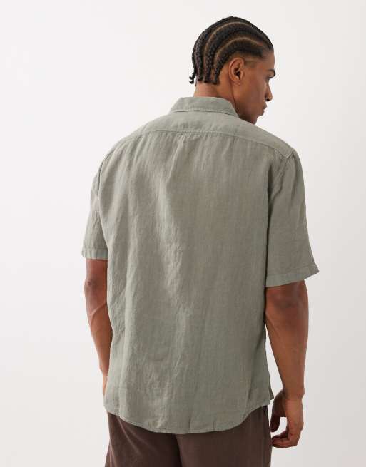 Hugo Boss - Camisa gris de corte estándar y manga corta con botones de lino, 5 de 5