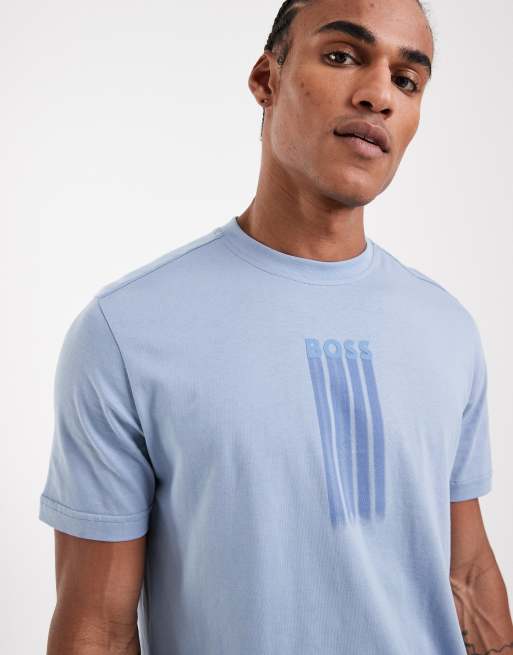Hugo Boss - Camiseta azul pastel de corte estándar con estampado gráfico, 5 de 5
