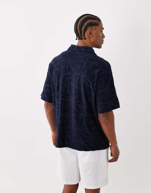 Hugo BOSS - Chemise à fleurs en tissu éponge - Bleu foncé, 3 de 5