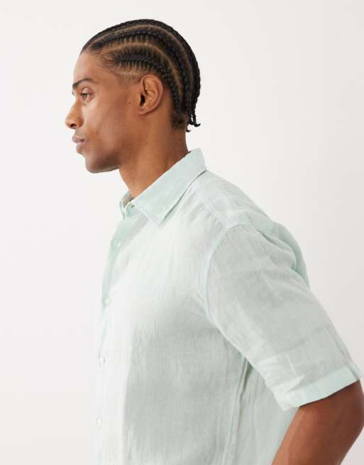 Hugo BOSS - Chemise boutonnée coupe classique à manches courtes en lin mélangé - Turquoise, 4 de 5