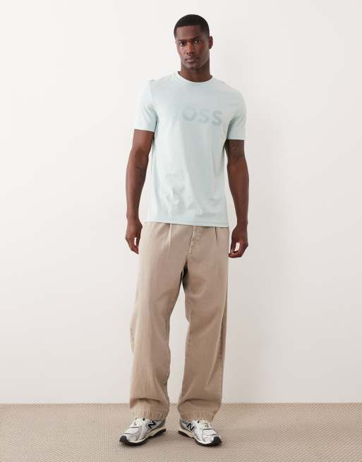 HUGO Boss cotton jersey t-shirt with logo print in light blue, 2 of 5