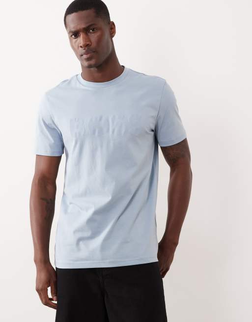 HUGO Boss cotton jersey t-shirt with logo print in mid blue, 2 of 5