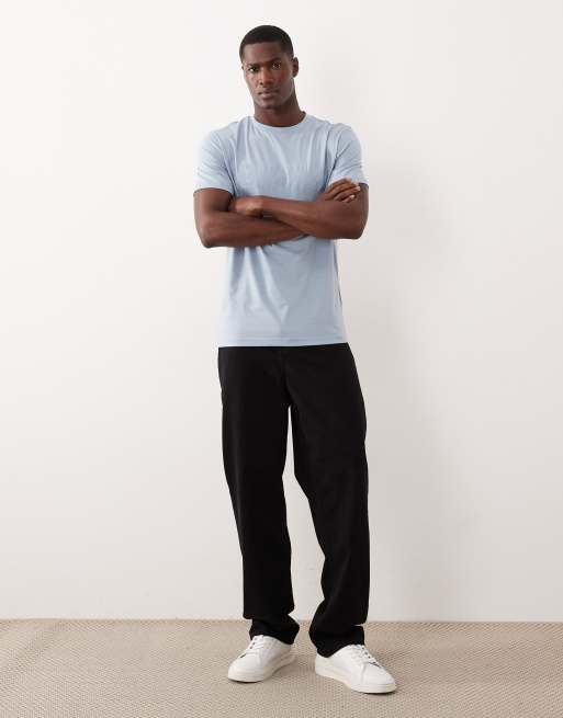 HUGO Boss cotton jersey t-shirt with logo print in mid blue, 3 of 5