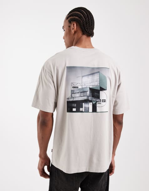 HUGO Boss - Grå T-shirt med grafisk print og afslappet pasform - view 1
