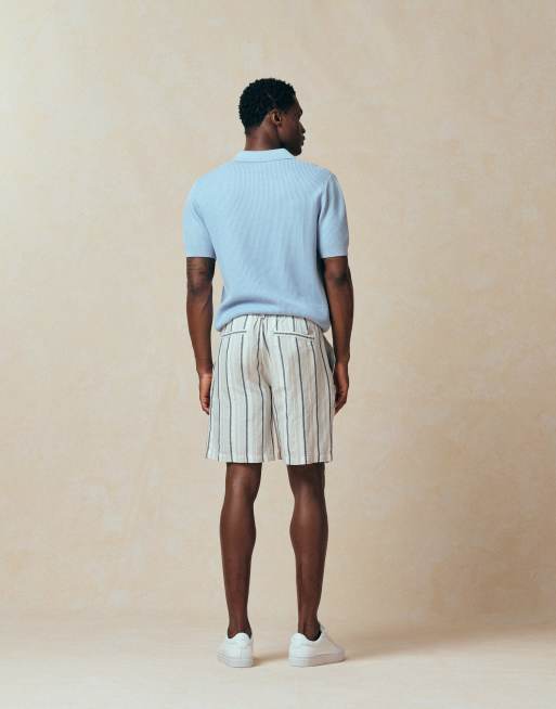 Hugo Boss – Grårandiga linneshorts, 3 av 5