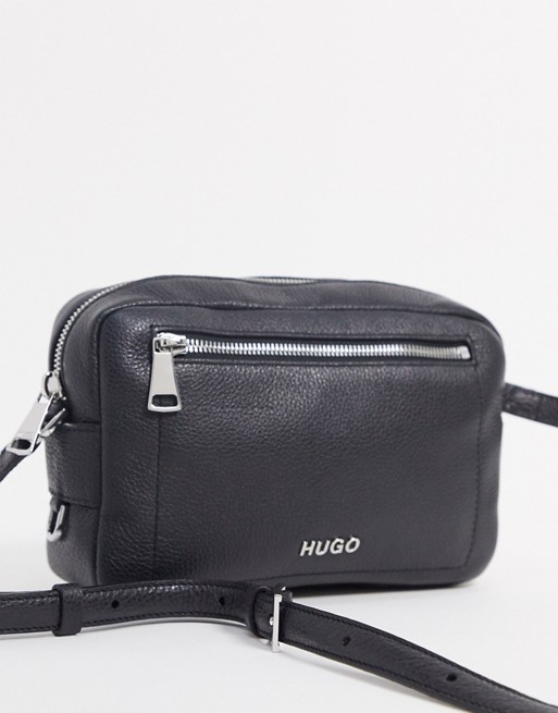 Hugo Boss leather crossbody with zip front pocket in black