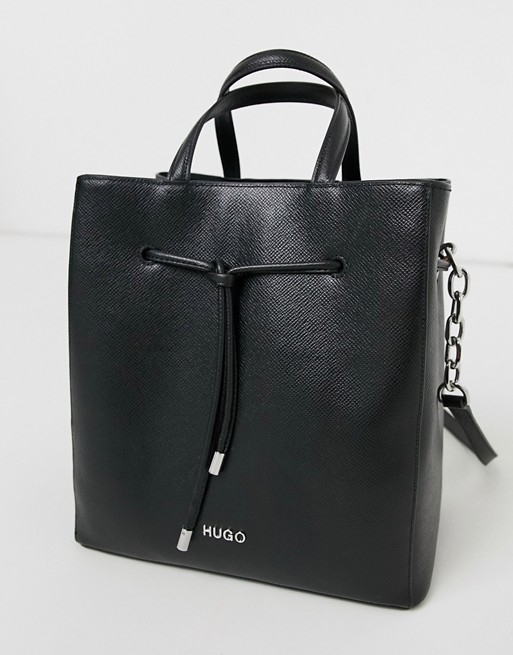 Hugo Boss leather drawstring bag in black