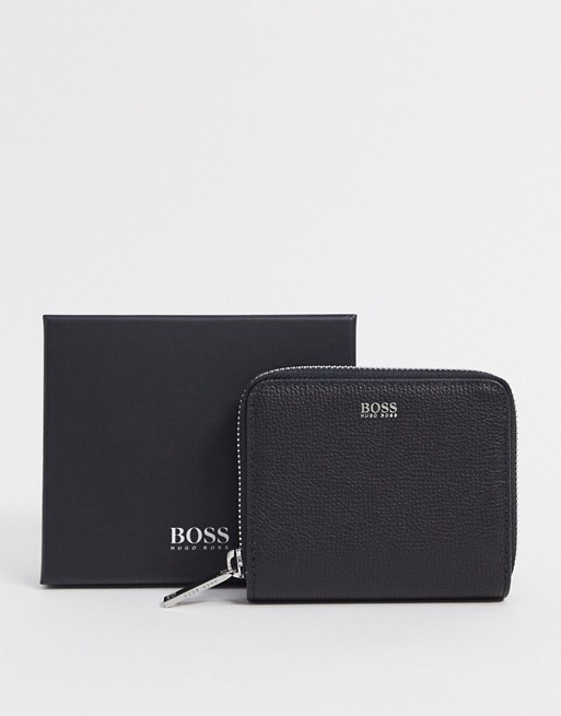 Hugo Boss leather zip purse in black
