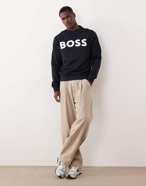 Hugo Boss – Locker geschnittenes Sweatshirt in Dunkelblau mit Logoprint - view 1