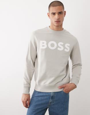 Hugo Boss - Locker geschnittenes Sweatshirt in Hellgrau mit Logoprint Grau L