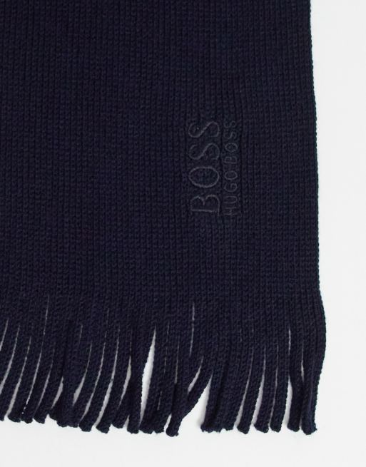 Hugo Boss logo wool scarf in blue