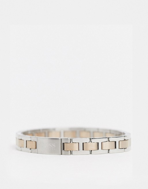 Boss metal link bracelet in silver and rose gold