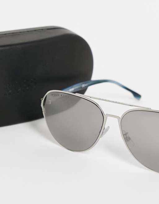 Hugo Boss mirrored slim aviator sunglasses in silver 1216/F/SK, 2 of 4