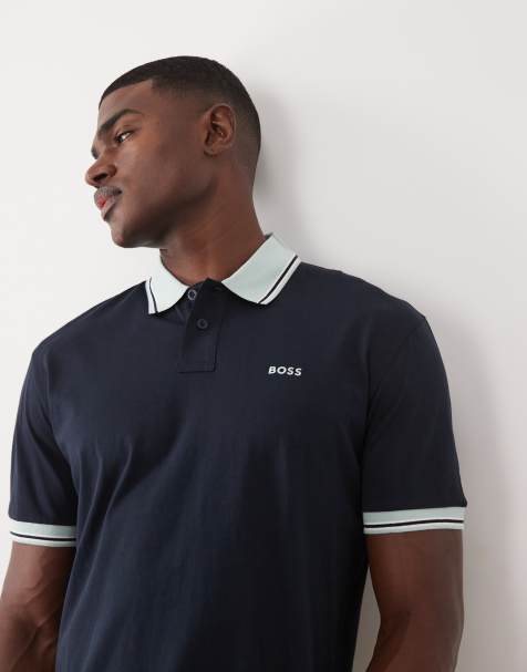 Hugo Boss – Mörkblå, avslappnad t-shirt med krage - view 1
