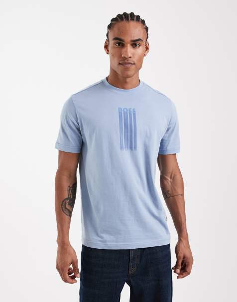Hugo Boss – Pastellblå t-shirt i regular fit med tryck - view 1