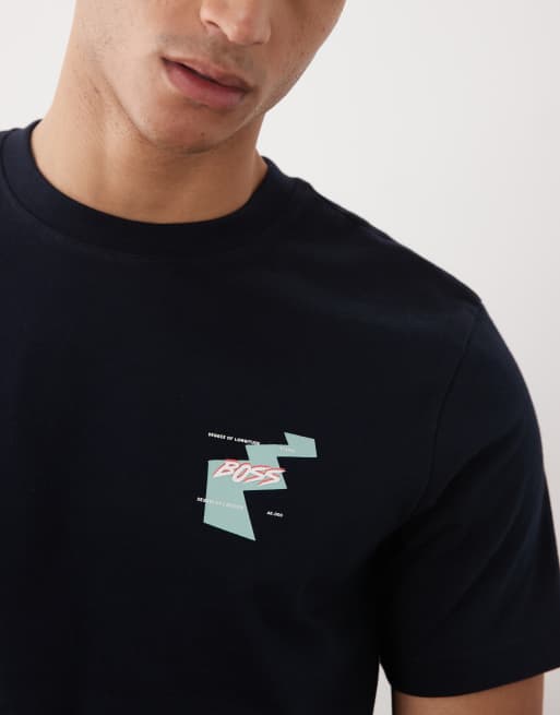 HUGO Boss regular fit graphic short sleeve t-shirt in dark blue, 3 of 5