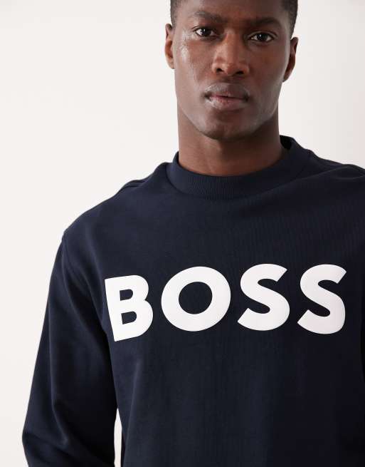 HUGO Boss relaxed sweatshirt with logo print in dark blue, 2 of 5