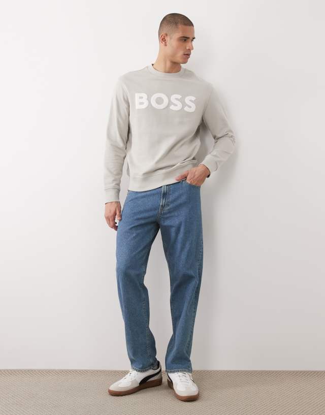 Hugo Boss relaxed sweatshirt with logo print in light grey | ASOS