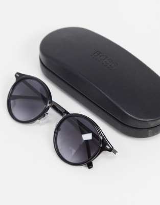 hugo boss round sunglasses in black