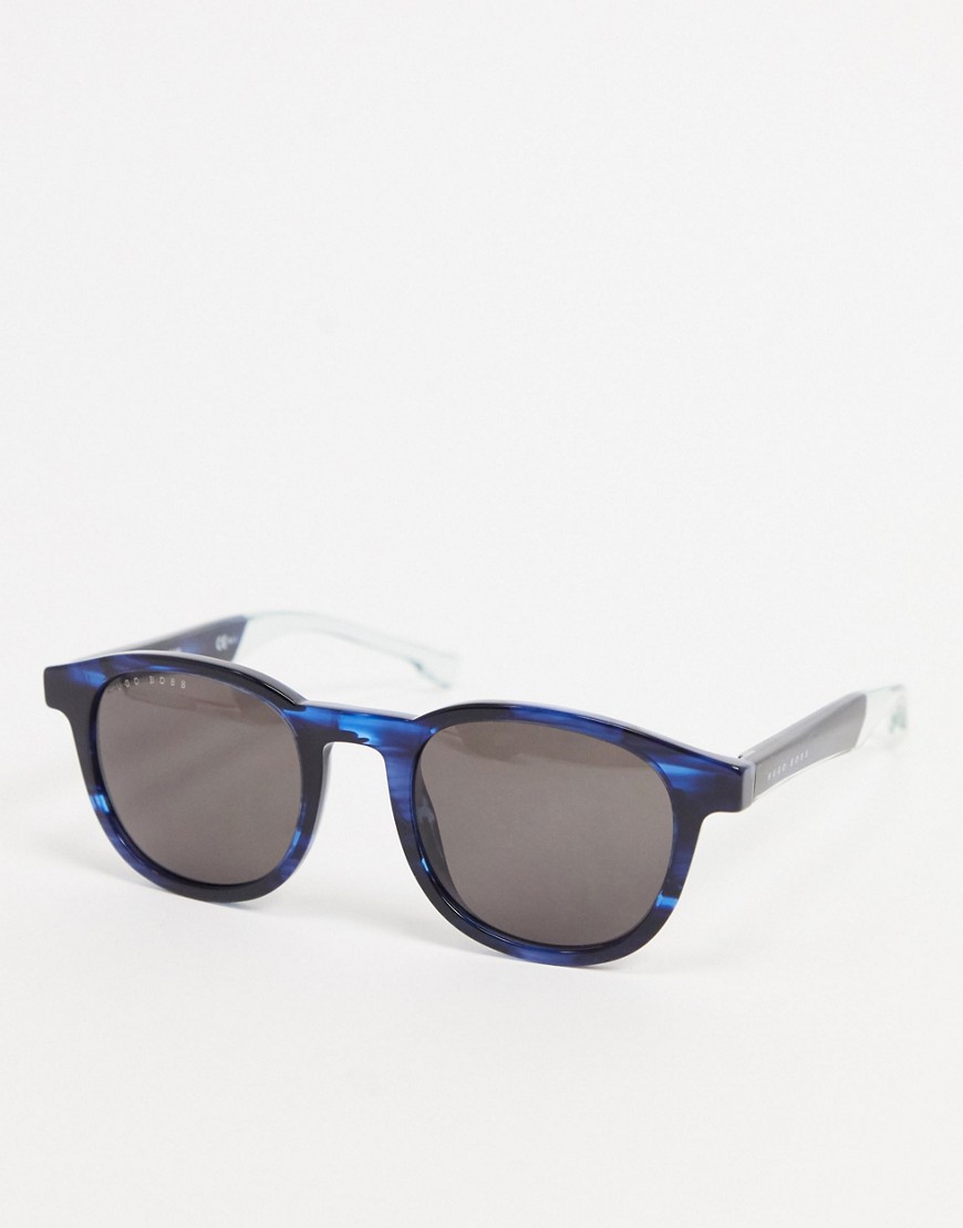 Hugo Boss round sunglasses with blue print in black