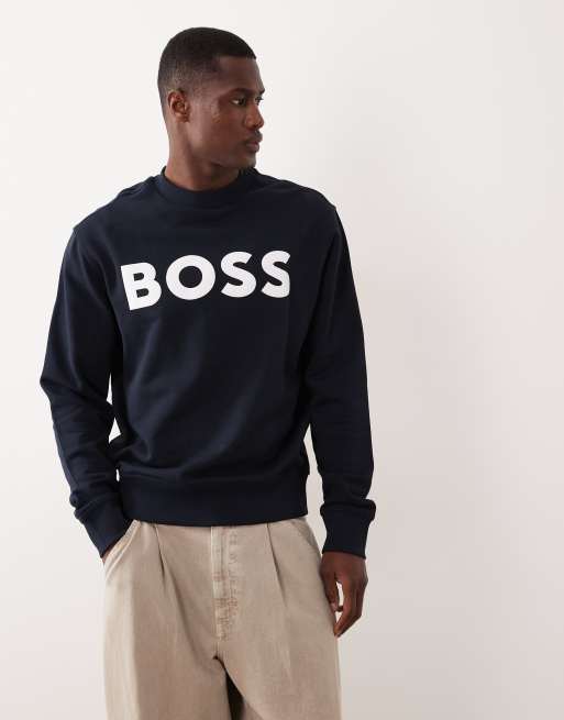 Hugo Boss - Ruimvallend sweatshirt met logoprint in donkerblauw, 3 van 5