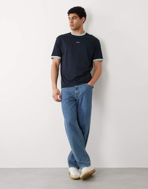 Hugo Boss - Ruimvallend T-shirt van jersey in donkerblauw, 2 van 5