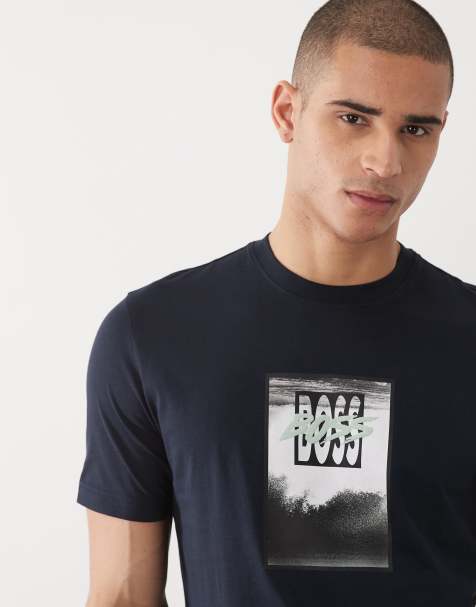 Hugo Boss - Ruimvallende T-shirt met korte mouwen en grafische print in donkerblauw - view 1